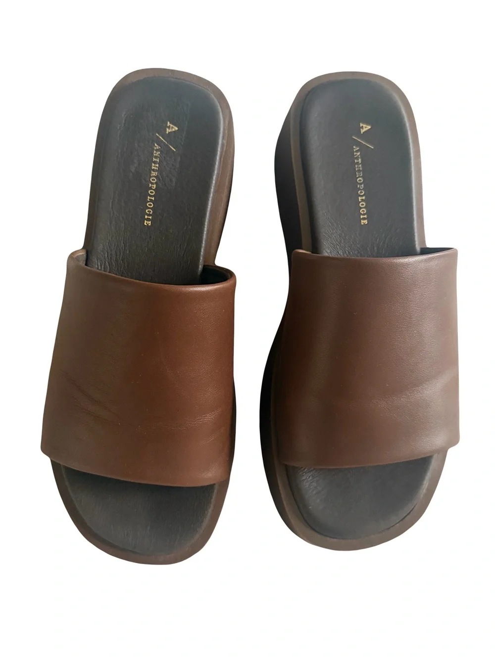 Anthropologie brown chocolate leather platform slides sandals Y2K 39 8.5